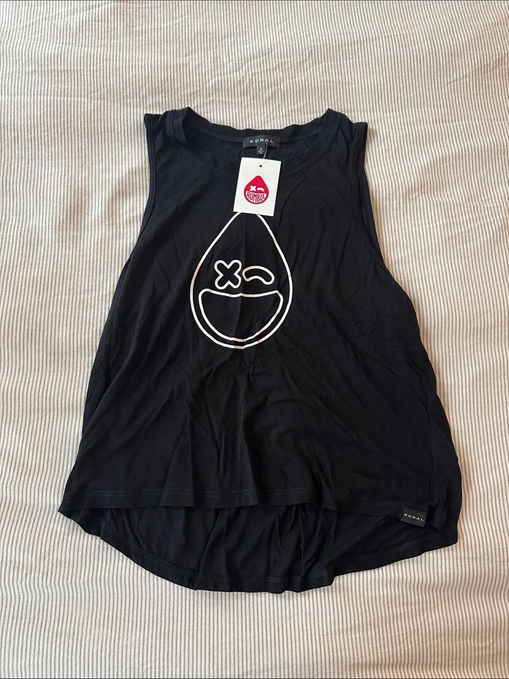Koral Black Muscle Tank with White Smiley Droplet Graphic